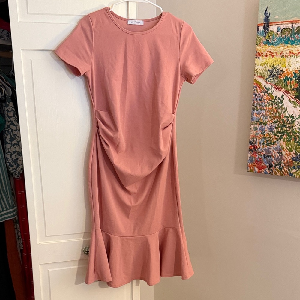 Elegant Blush Midi Maternity Dress